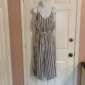 Sage the Label Sailor Striped Navy and White Wide Leg Jumpsuit with Rope Belt